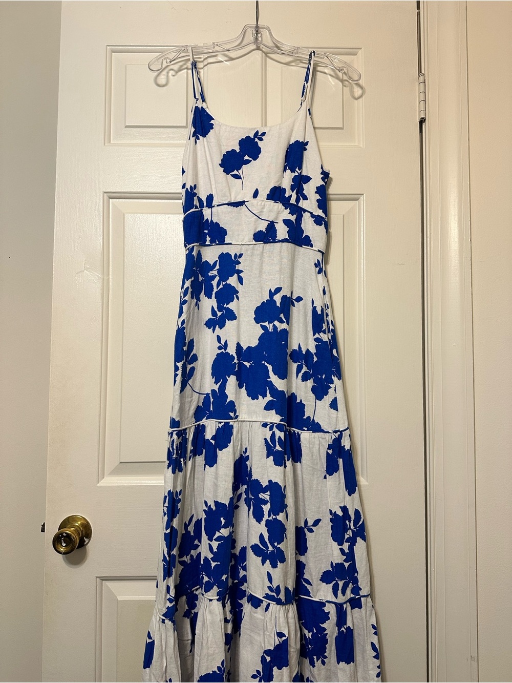 Cynthia Rowley White Maxi Dress with Royal Blue Floral Print